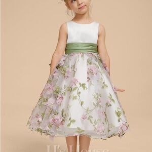 JJs House Ivory and Basil Floral Flower Girl Dress